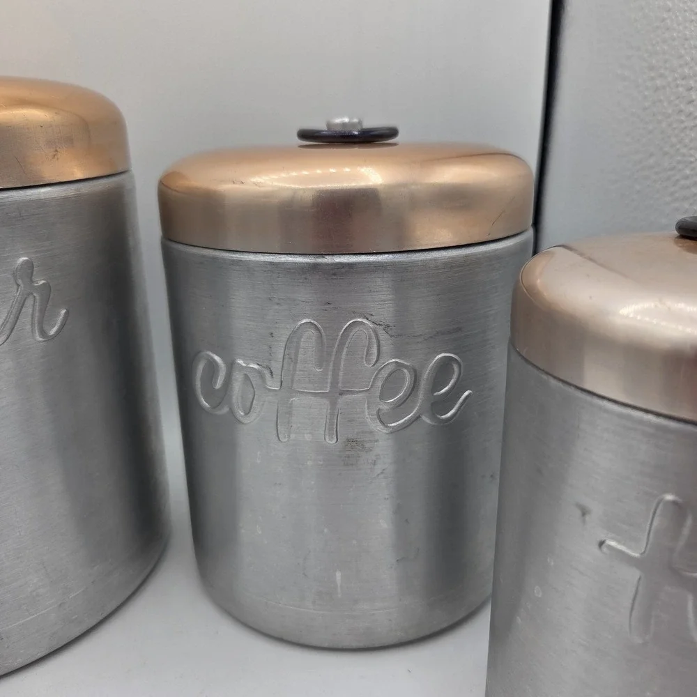 Heller Hostess Ware Stainless Steel/Copper Canister Set Kitchen Pantry